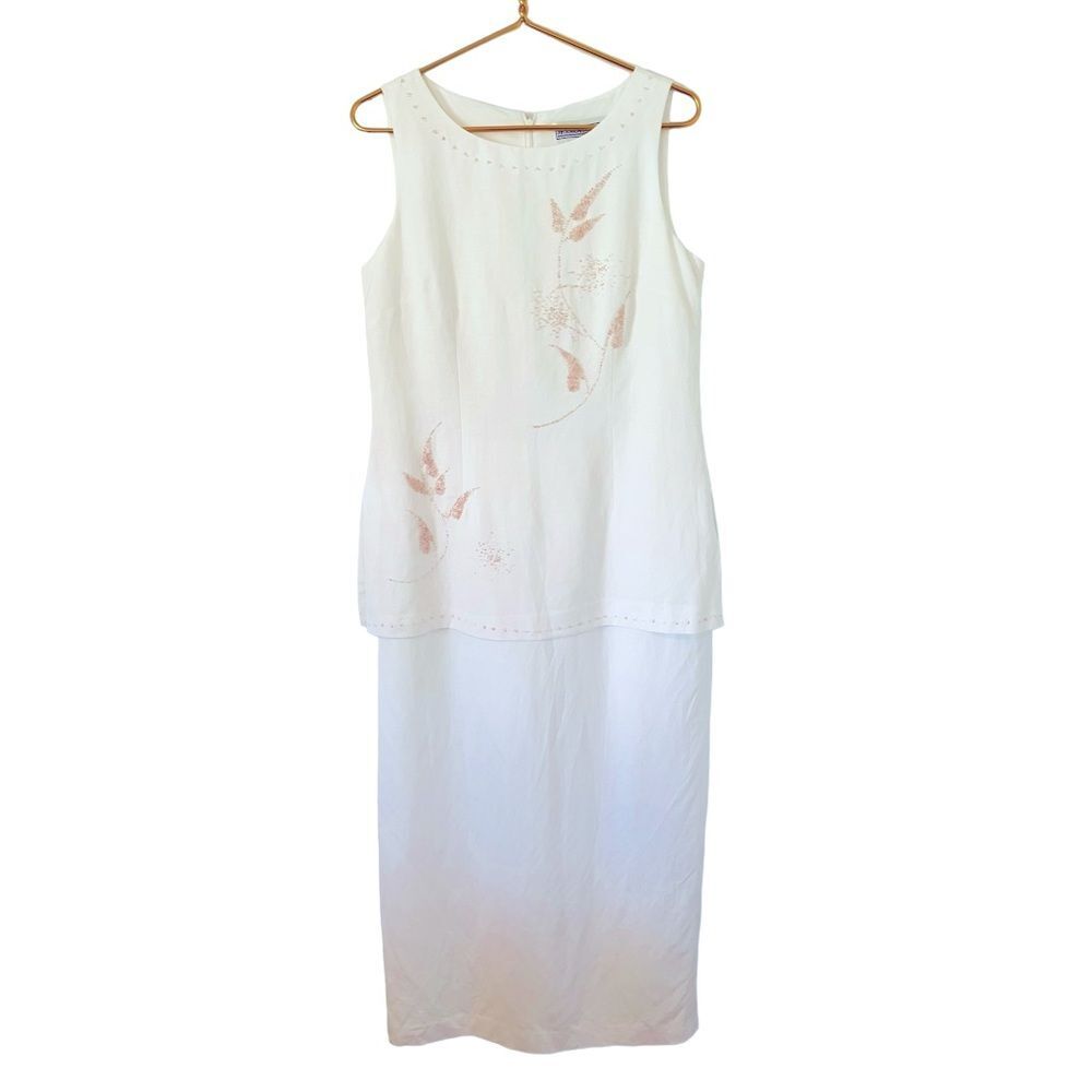 Jessica Howard Linen Blend With Elegant Beading Sleeveless Maxi Dress, Size 10‎